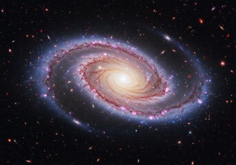 Fototapeta premium Spiral Galaxy with Bright Core and Pink and Blue Outer Arms in Deep Space