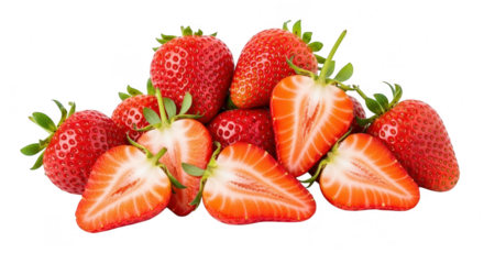 Pile of fresh strawberries isolated on transparent background