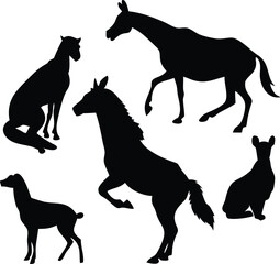 Silhouette Spectacle A Dynamic Display of Equine Forms and Canine Companions Poised Against the Empty Canvas of the Background