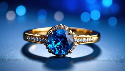 Blue Sapphire Ring with Gold, and Bokeh.