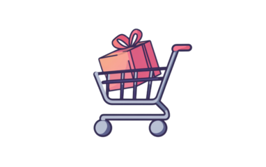 Cute shopping cart icon with on transparent background, png