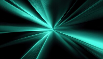 radiant teal light burst with dynamic glowing rays converging into center on black background for futuristic texture or abstract wallpaper