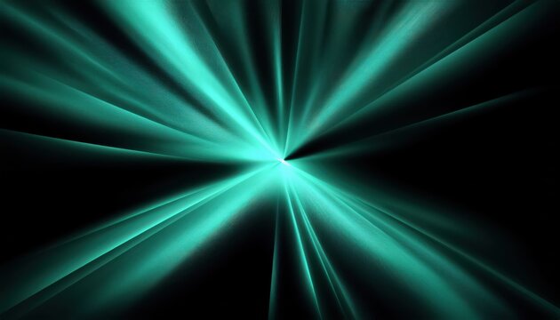 radiant teal light burst with dynamic glowing rays converging into center on black background for futuristic texture or abstract wallpaper