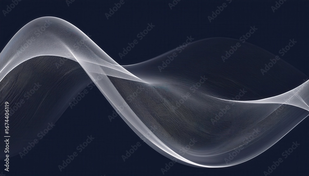 Wall mural flowing abstract white wave lines on dark blue background creating elegant futuristic motion texture