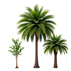 Lush Green Tropical Palm Trees with Detailed Leaves and Trunks