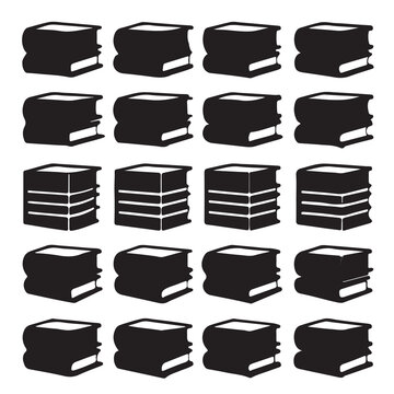 Collection of book icons isolated on white background, representing knowledge, education, and the pursuit of learning through literature and academic resources