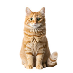 Obraz premium Orange Tabby Cat Poses with Transparent Background, Showing Fluffy Fur and Green Eyes Perfectly.