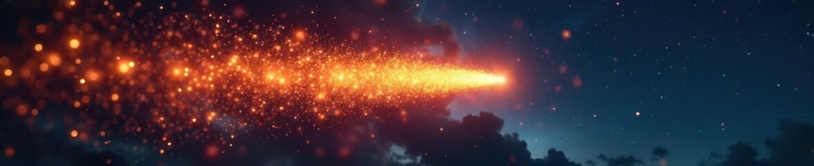 Fototapeta premium Bright orange and yellow fireballs streak across night sky , constellation, sky