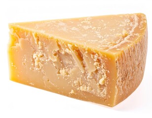 Close-up angled shot of a sliced parmesan cheese wedge, highlighting texture and detail