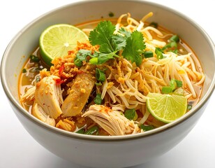 Delicious and Aromatic Chicken Noodle Soup Bowl with Lime and Herbs A Culinary Delight
