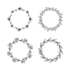 Set of round frames, black laurel wreaths, Laurel wreath set, laurel wreath collection