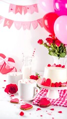 Festive pink party scene with treats