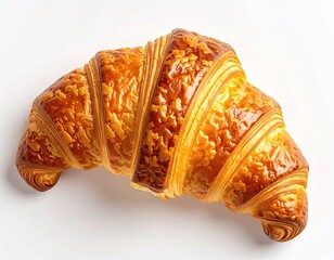 Delicious, golden, flaky croissant on a white background, perfect for breakfast or brunch