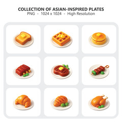 Collection of  2D Asian-Inspired Food Plates
