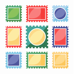 Postage stamp set. Postage stamp icons and frames vector. Mockup postage stamps. Blank postage stamp borders templates.