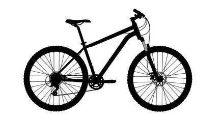 Fototapeta premium Black Silhouette Mountain Bike: Sporty Design, Isolated on White, Active Lifestyle Graphic.