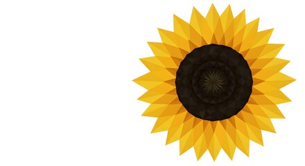 Low-poly Sunflower Design Element:  Bright Yellow Petals, Dark Center, White Background, Geometric Floral Illustration.