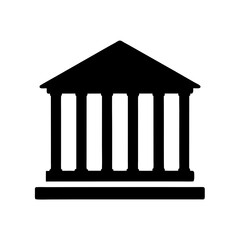 Fototapeta premium Simple black and white classical building silhouette with triangular pediment and columns