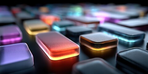 Illuminated Keyboard Keys with Vibrant Translucent Colors and Glowing Edges