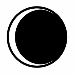 Graphic depiction of a black crescent moon within a black circle