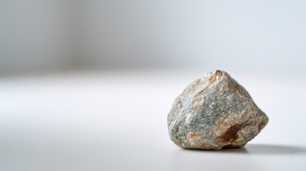 Naklejka premium Single rough gray stone resting on white background