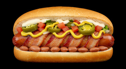 Mexican Style Hot Dog ,Sonoran style hot dog wrapped in bacon