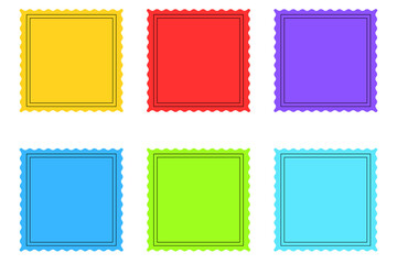 Set of colorful square frames with wavy borders isolated on transparent background