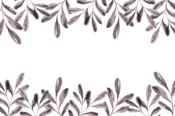 Watercolor leaves frame isolated on transparent background for decorative design