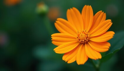 Obraz premium Close-up of a single orange flower with delicate petals and center details, orange flowers, petal texture, floral details