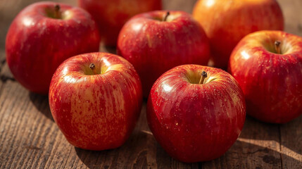 Red ripe apples harvested from an autumn orchard, arranged naturally as at a farmer&rsquo;s market. 