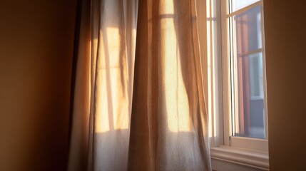 Sunlight shining through sheer curtains by window in room