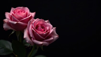 Fototapeta premium Sophisticated pink rose bouquet on dark black background, bouquet, roses