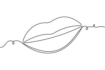 Beauty lips continuous one line drawing minimalist female kiss vector illustration