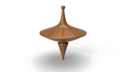 Wooden spinning top, light brown, isolated