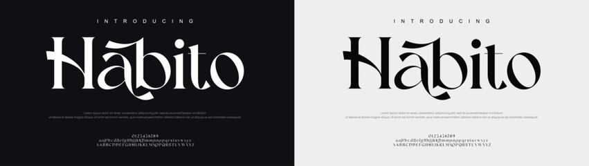 Habito typography beauty fashion elegant minimalist serif italic fonts decorative wedding vintage retro logos. Minimal luxury font alphabet logo. Vector illustration