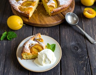 Plum pie with ice cream