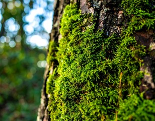 Obraz premium Moss-covered tree bark close-up