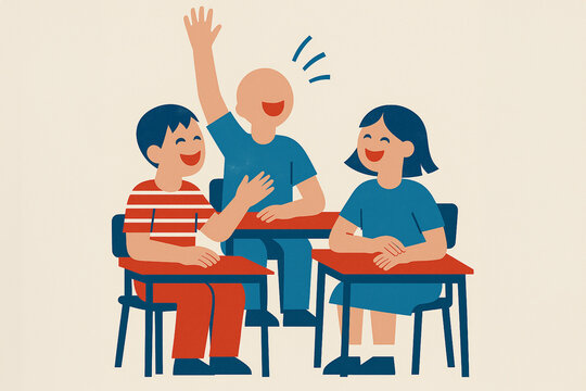 Mid century retro poster education laughter and joy in classroom illustration