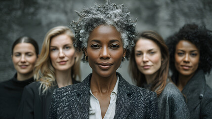 Diverse group of confident women standing together in a professional setting