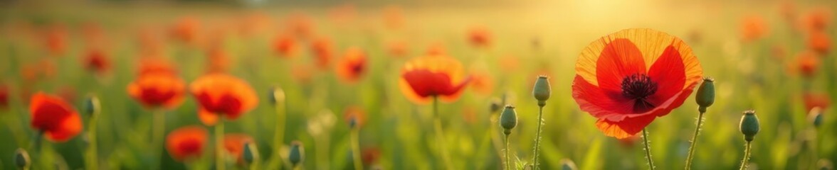 Obraz premium Colorful mohnblumen (poppy flowers) with capsules in a field, poppy field, nature