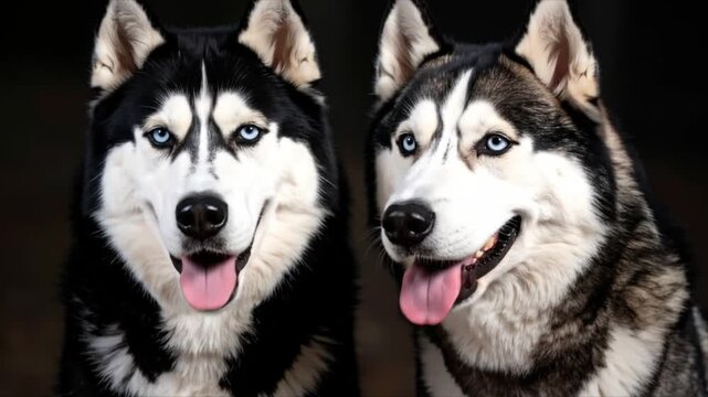 Two huskies portrait studio shot
