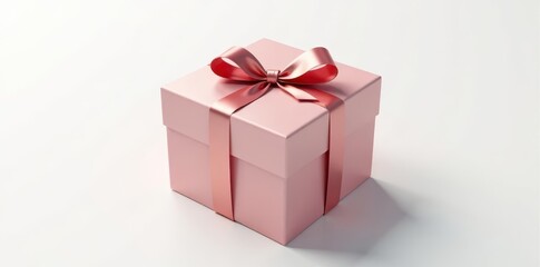 Elegant square gift box, tied with a ribbon, sits on pure white background , minimal, gift wrap