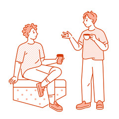 Guys talking during coffee break