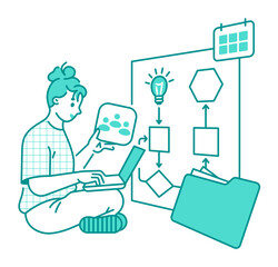 Woman creating diagram and managing project