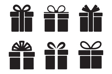 Gift box icon silhouette set. Gift wrapping symbol. Surprising gift box signs with white background