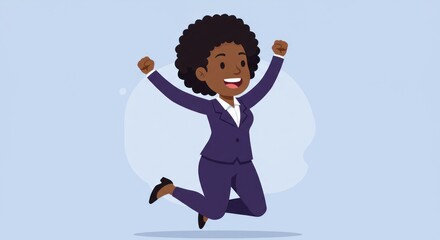 Obraz premium A cartoon woman in a suit jumping for joy