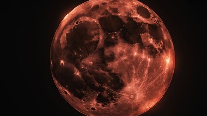 Naklejka premium Full red moon rising over dark night sky evokes mystery, wonder, and celestial beauty