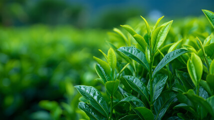 Obraz premium Close-up of tea leaves arranged in organized rows, bright natural and artificial lighting illuminating textures and vibrant colors throughout the factory