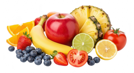 Fresh and colorful assortment of fruits isolated on transparent background