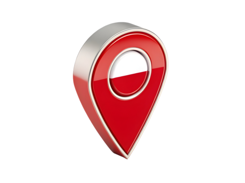 Shiny red and white 3d location pin icon with metallic border marker navigation 3 - Powered by Adobe